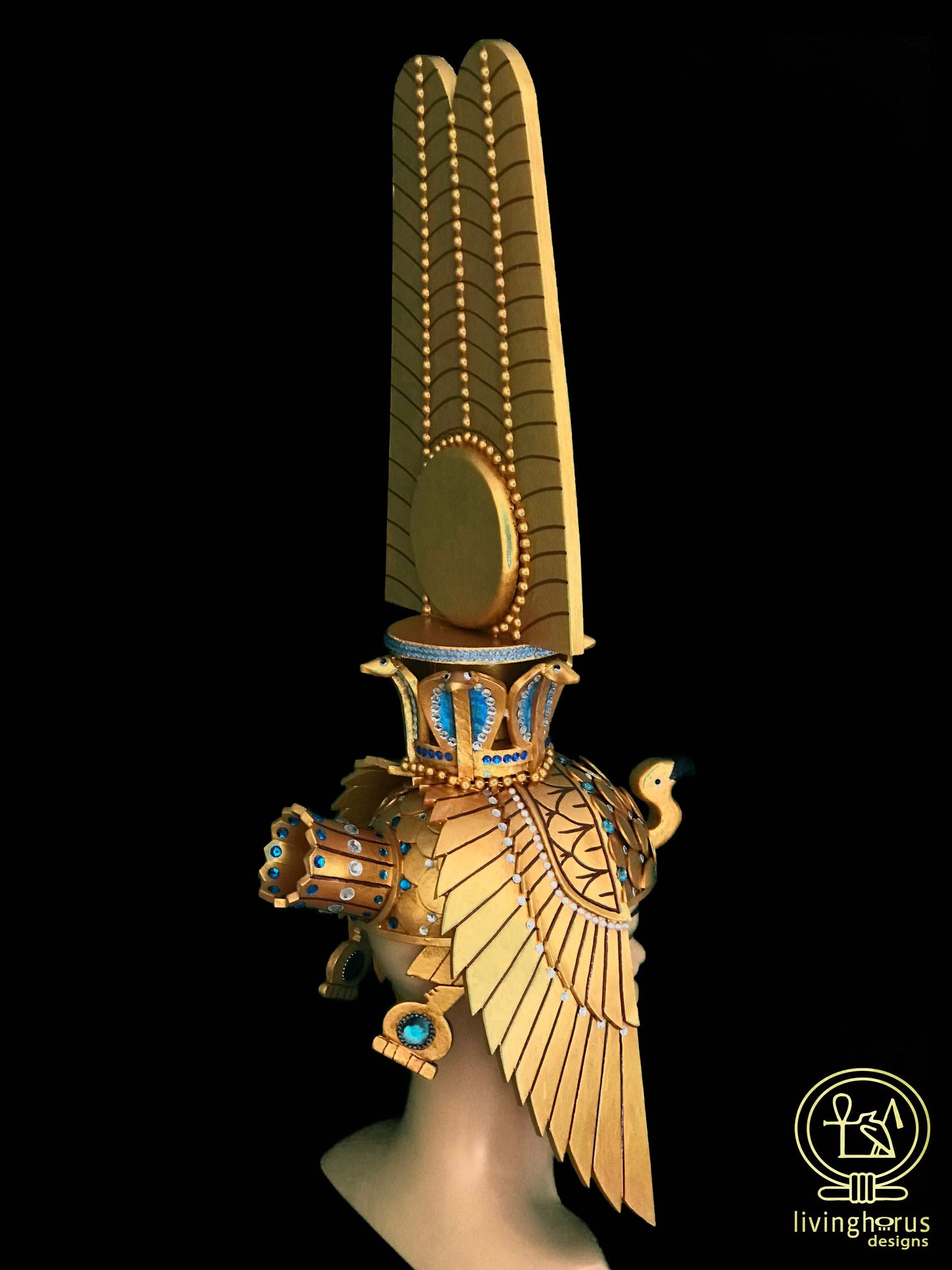 Ancient Egyptian Queen Nefertari Headdress, Cleopatra, Crown with Double Plume Solar Disk
