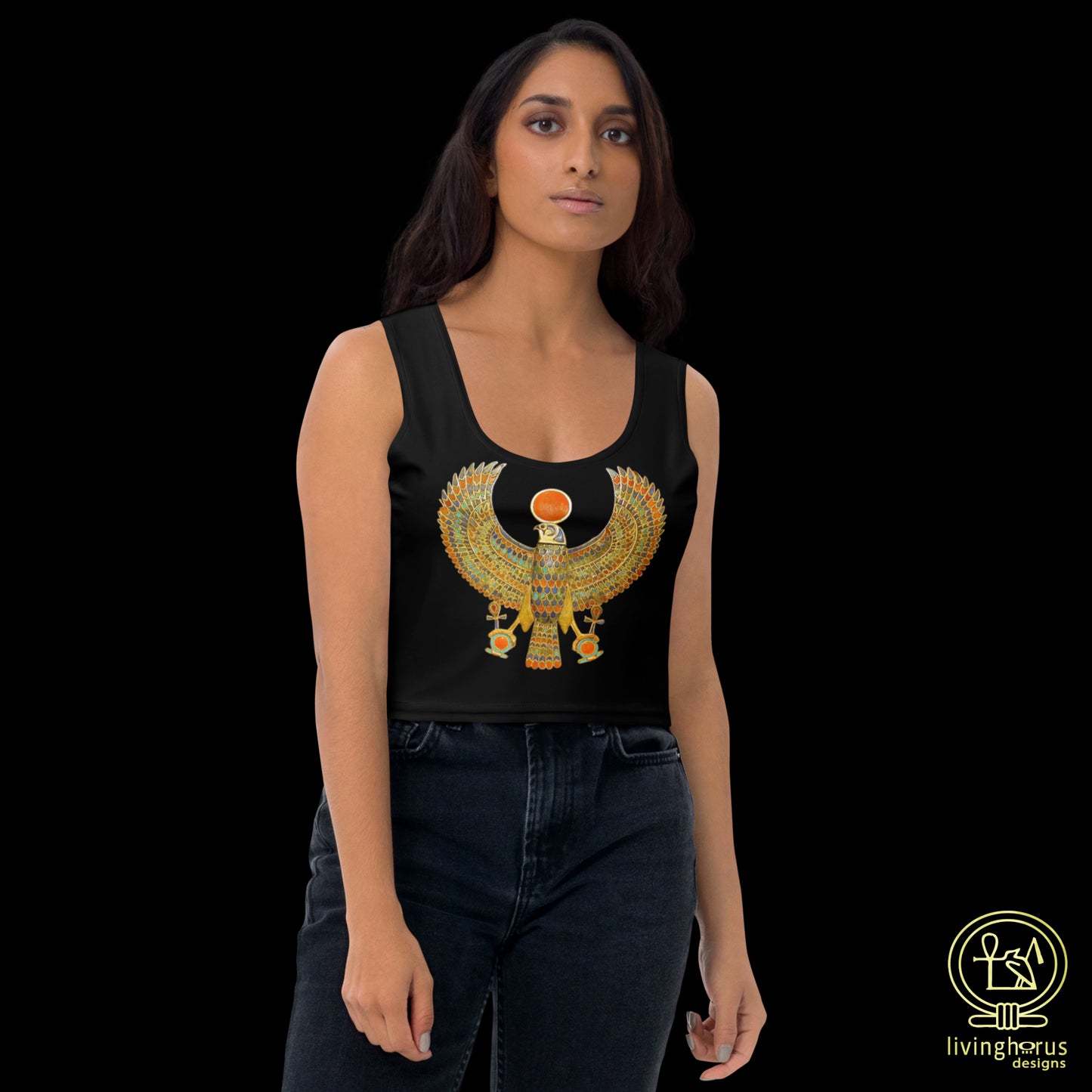 Egyptian Sun God Ra Crop Top - Black