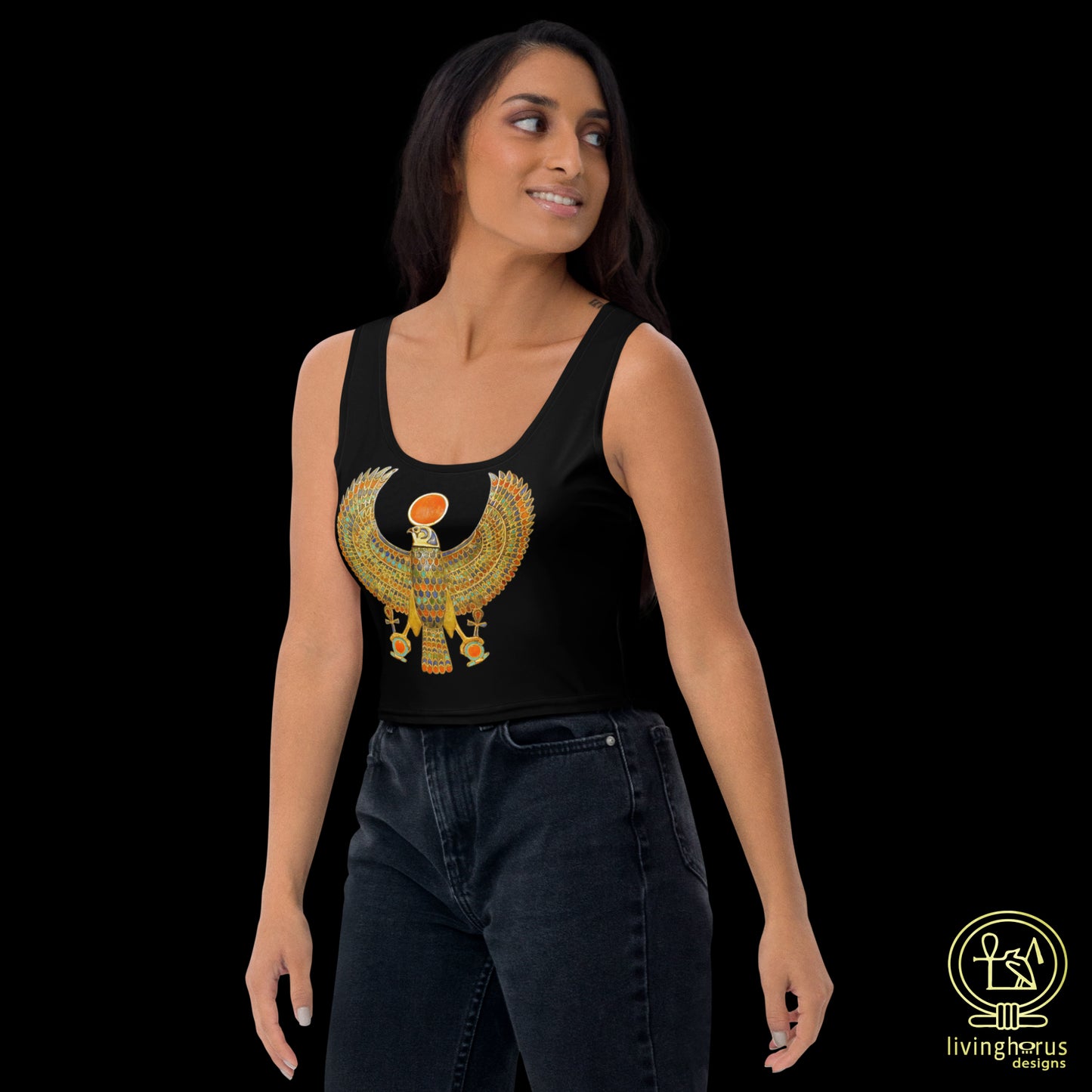 Egyptian Sun God Ra Crop Top - Black