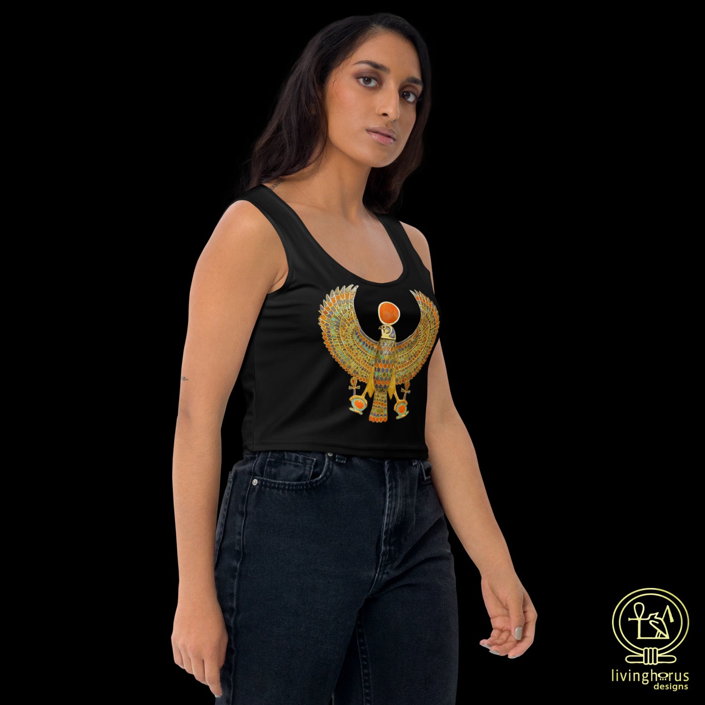 Egyptian Sun God Ra Crop Top - Black