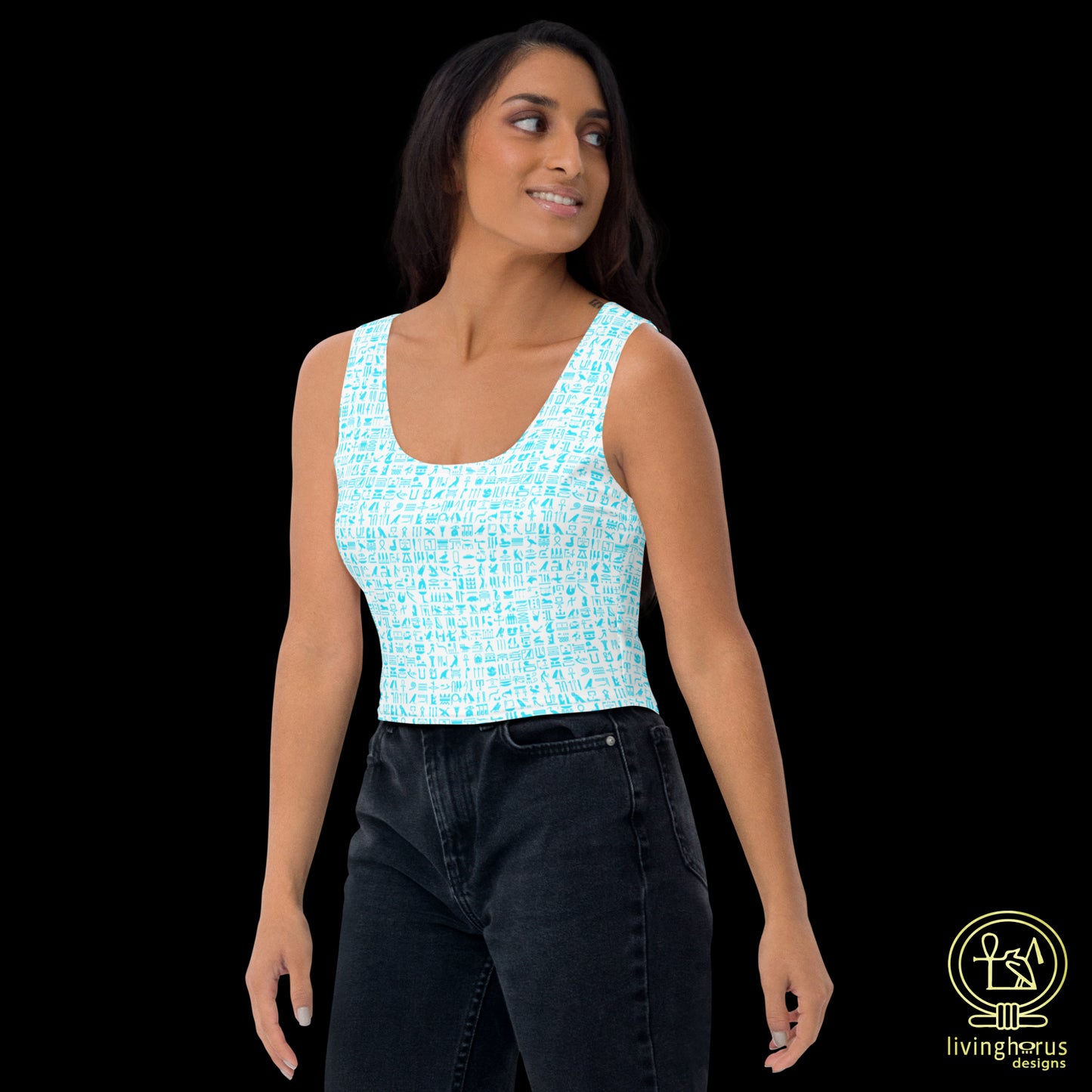 Egyptian Hieroglyphic Crop Top - Light Blue