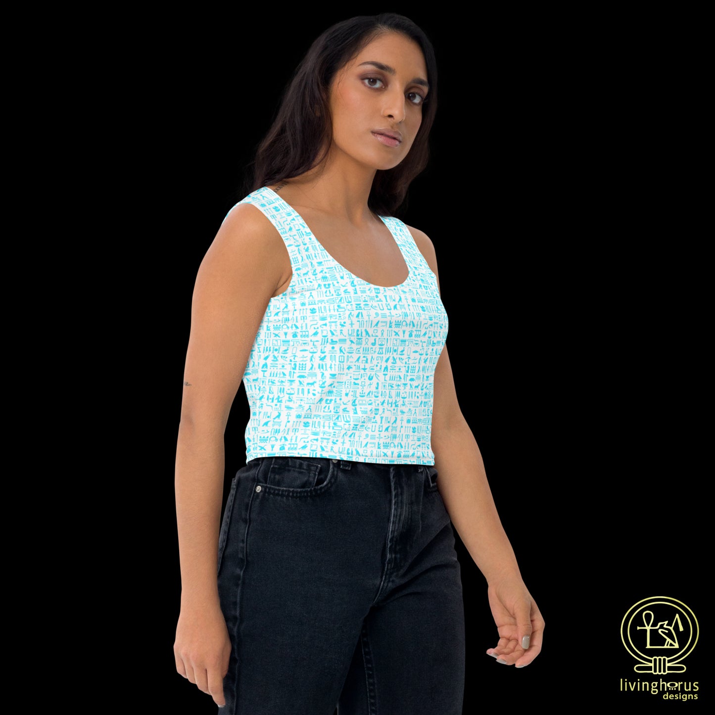 Egyptian Hieroglyphic Crop Top - Light Blue