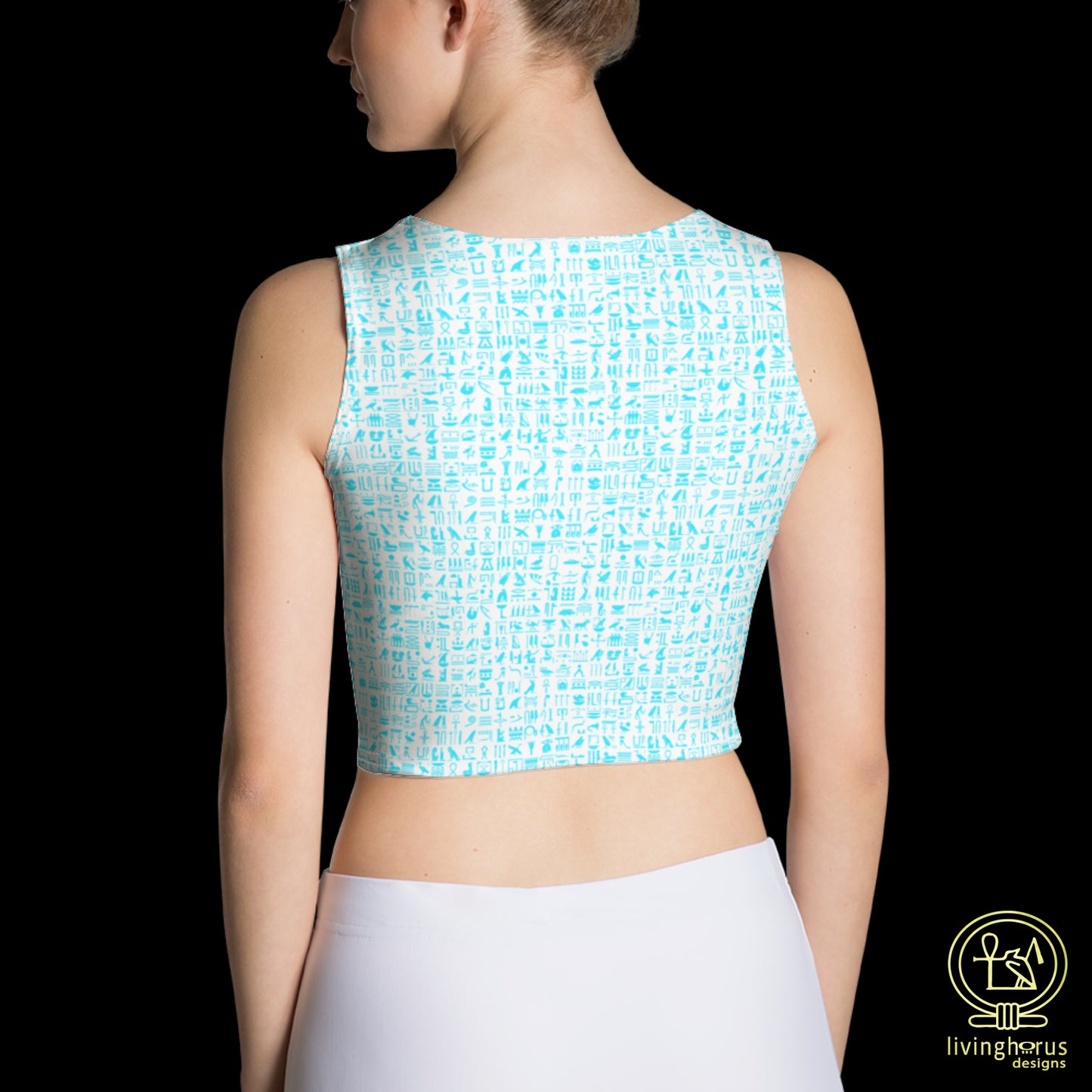 Egyptian Hieroglyphic Crop Top - Light Blue