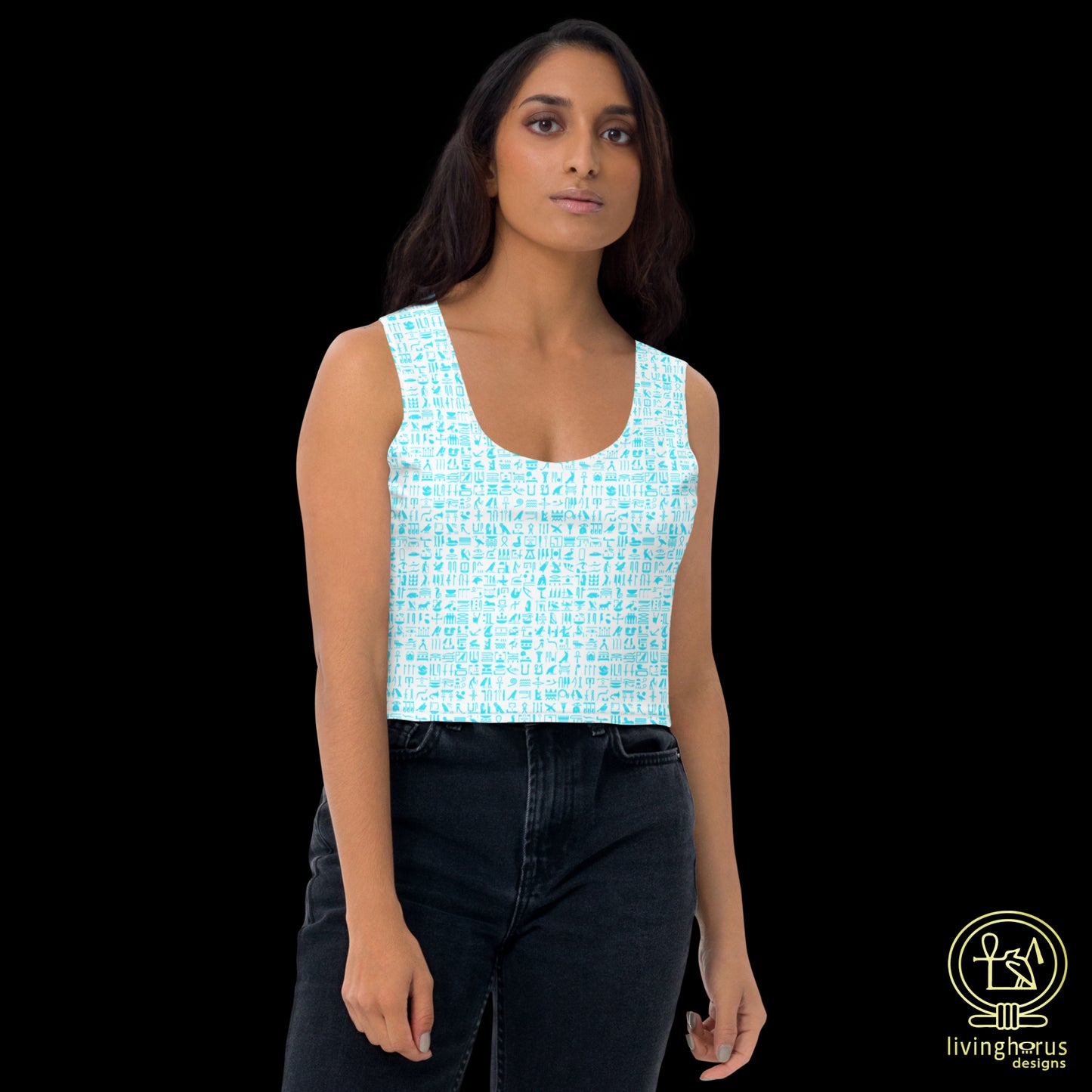 Egyptian Hieroglyphic Crop Top - Light Blue