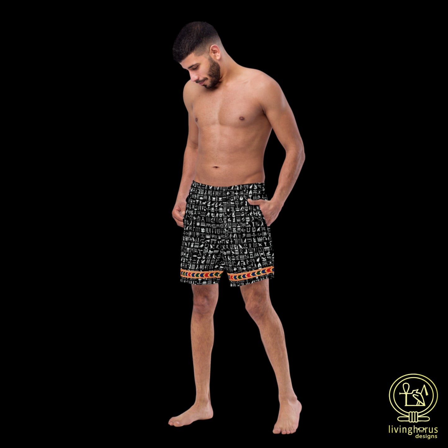Egyptian Hieroglyph Swim Trunks - Black
