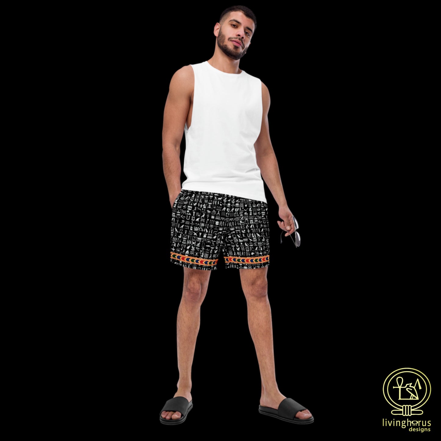 Egyptian Hieroglyph Swim Trunks - Black