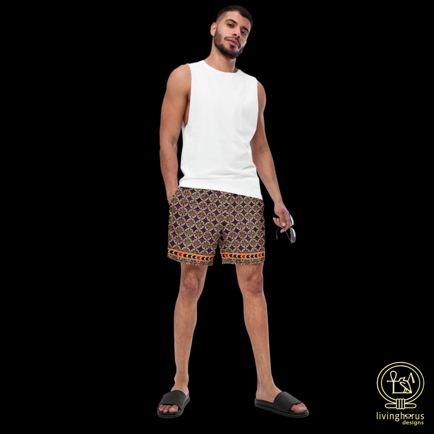 Egyptian Blue Green Floral Recycled Swim Trunks