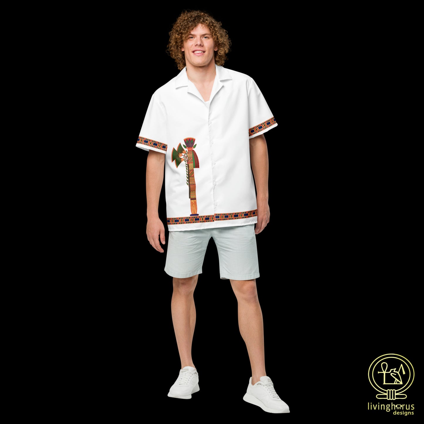 Egyptian Papyrus Column Hawaiian Shirt - White