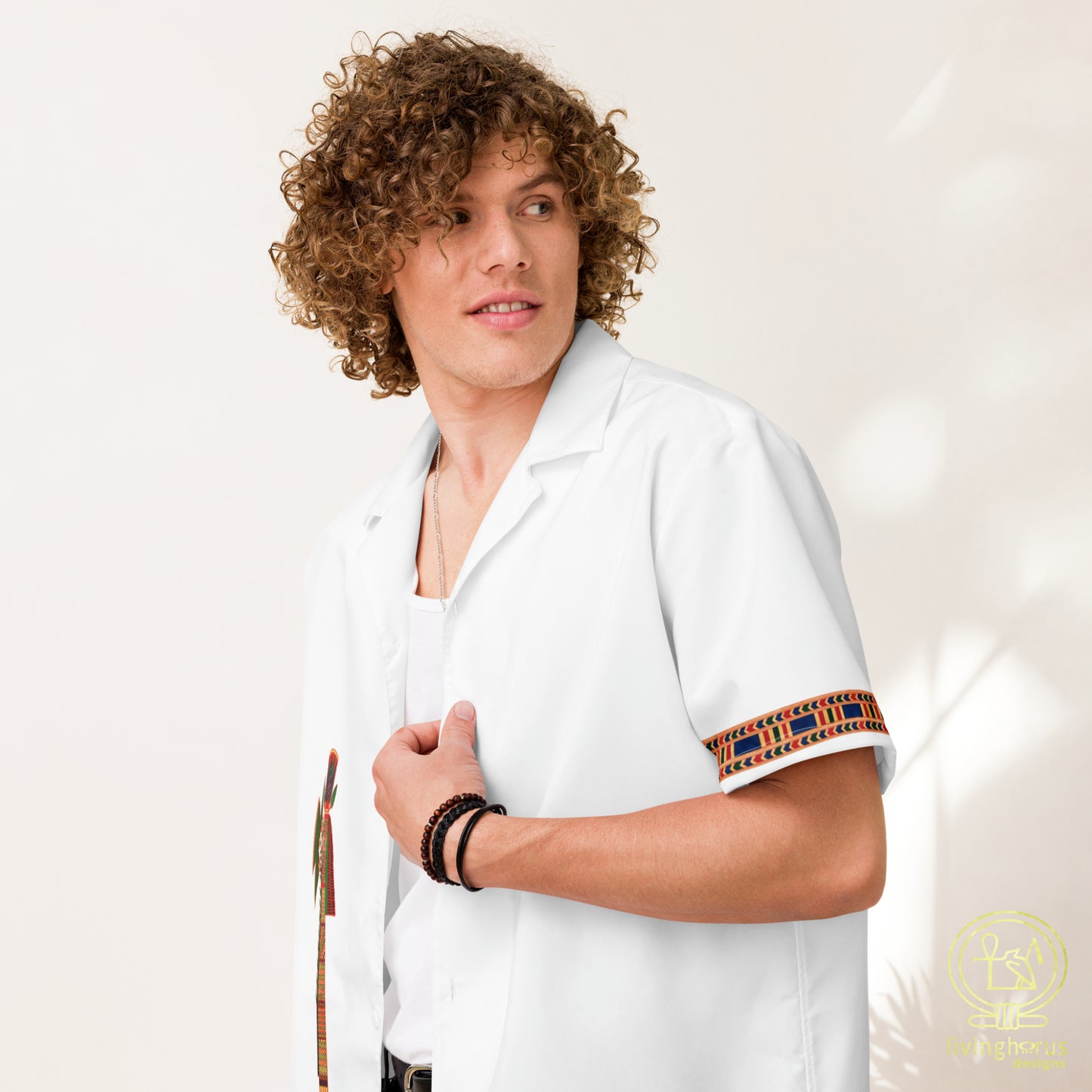 Egyptian Papyrus Column Hawaiian Shirt - White