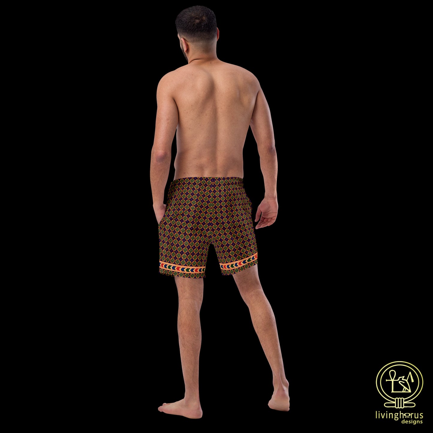 Egyptian Blue/Green Diamond Patterned Swim Trunks