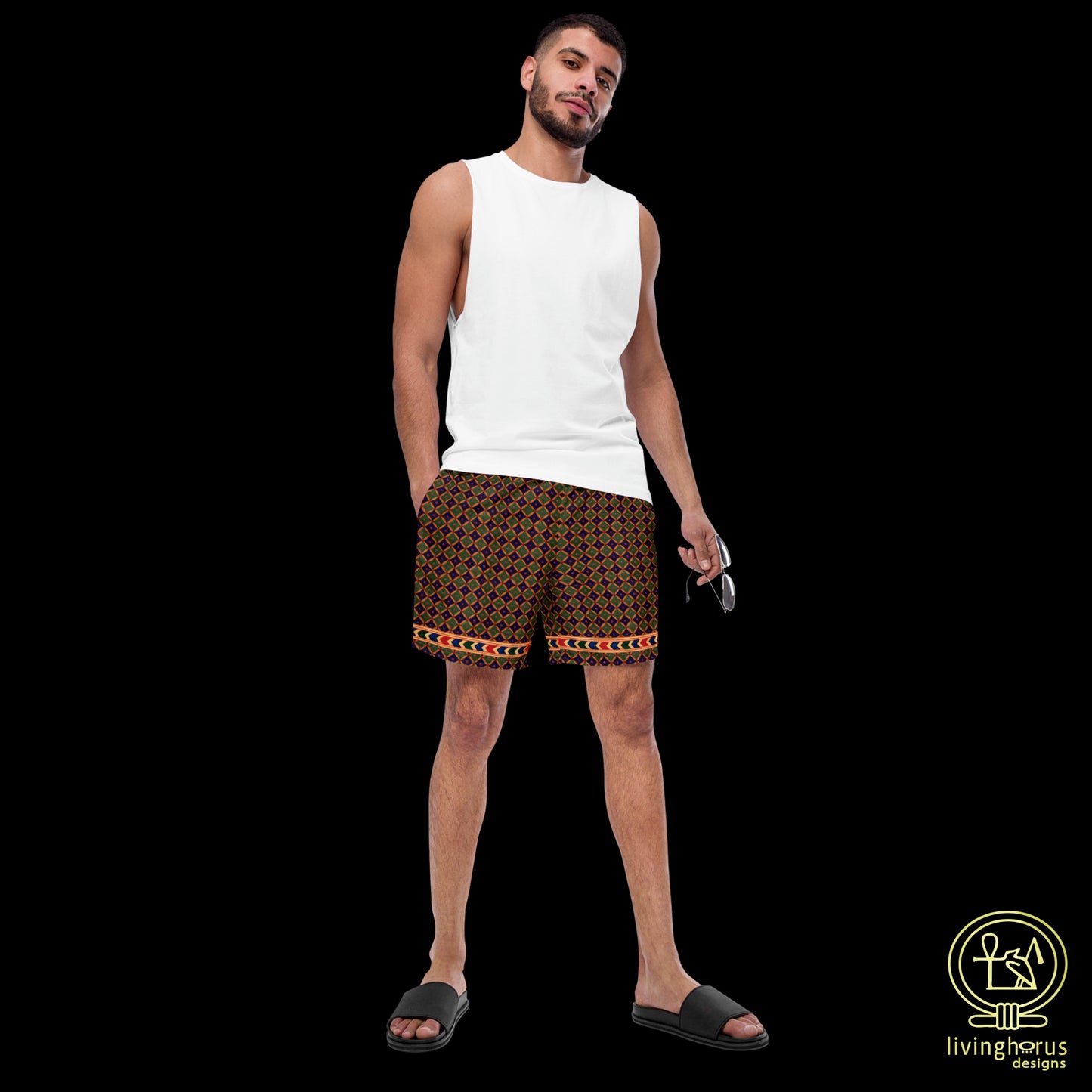 Egyptian Blue/Green Diamond Patterned Swim Trunks