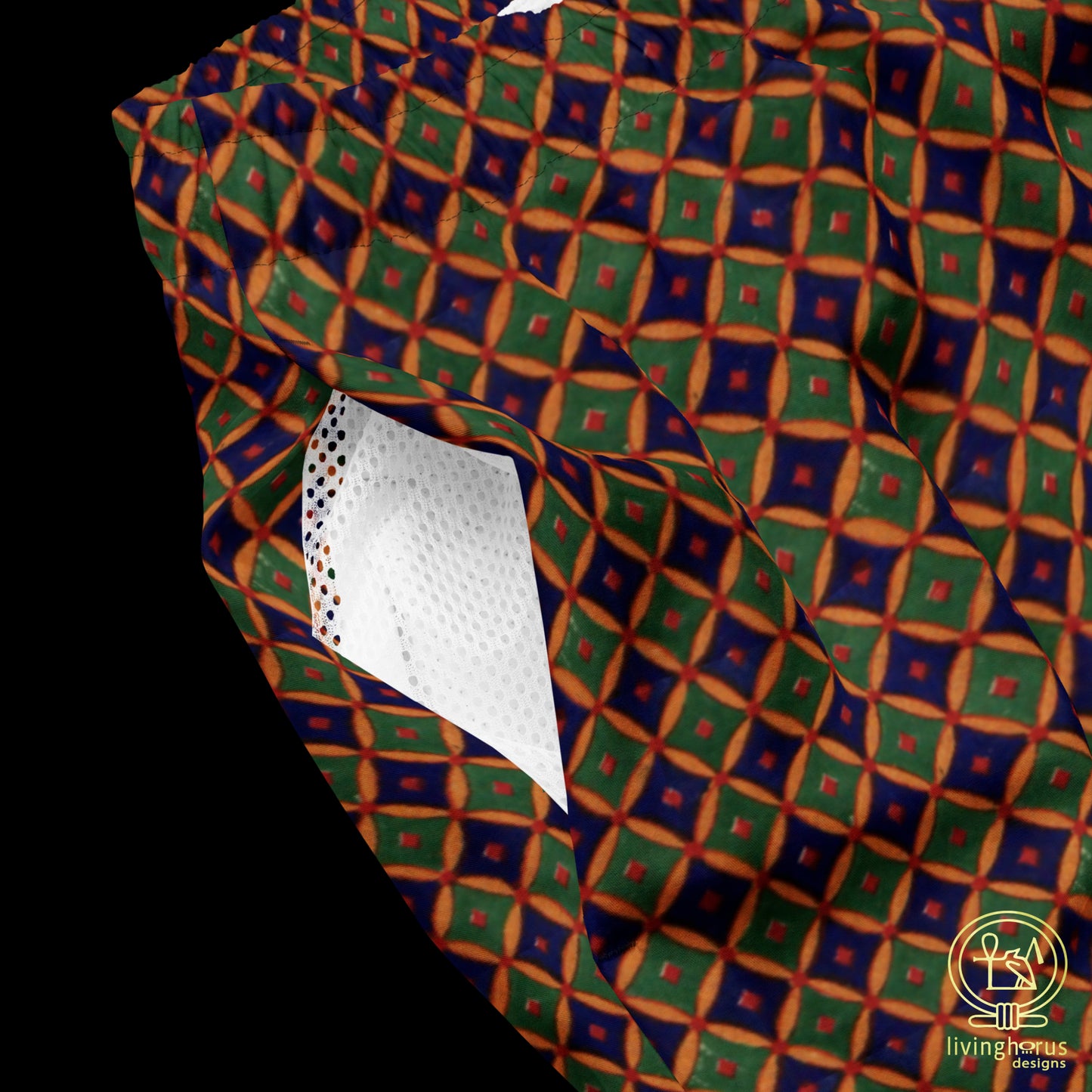 Egyptian Blue/Green Diamond Patterned Swim Trunks