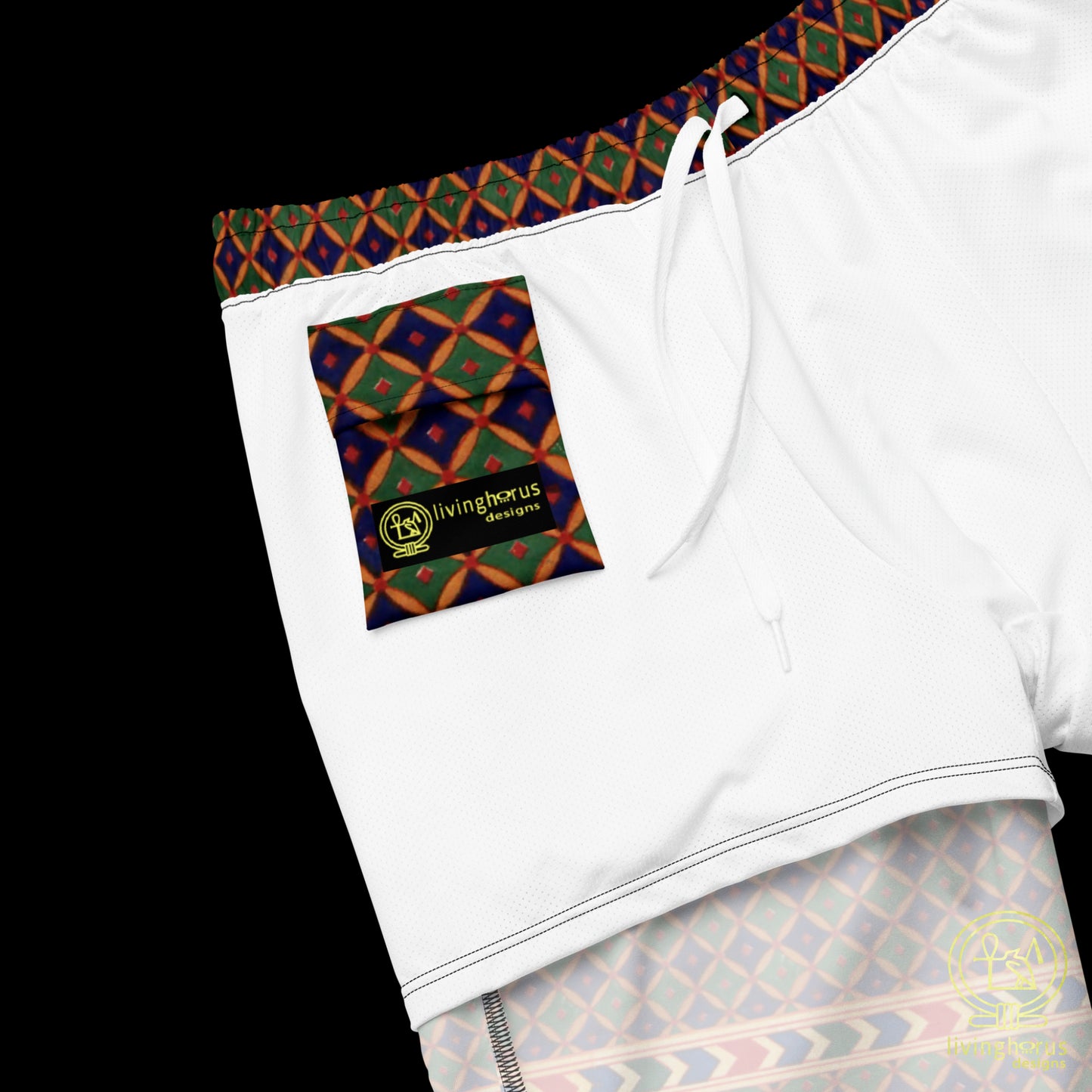 Egyptian Blue/Green Diamond Patterned Swim Trunks