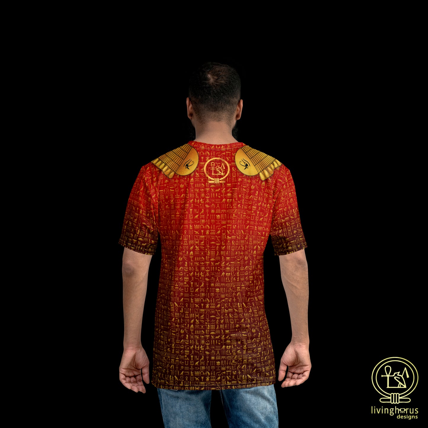 Egyptian Gold Hieroglyph Collar T-shirt - Ruby Red