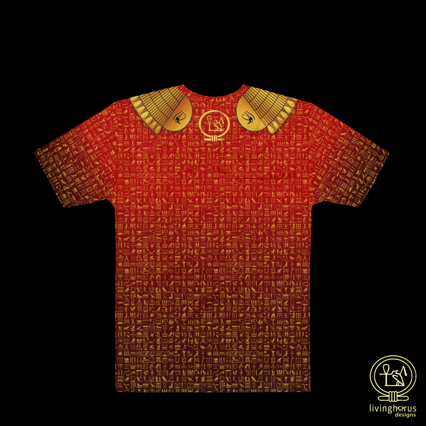 Egyptian Gold Hieroglyph Collar T-shirt - Ruby Red