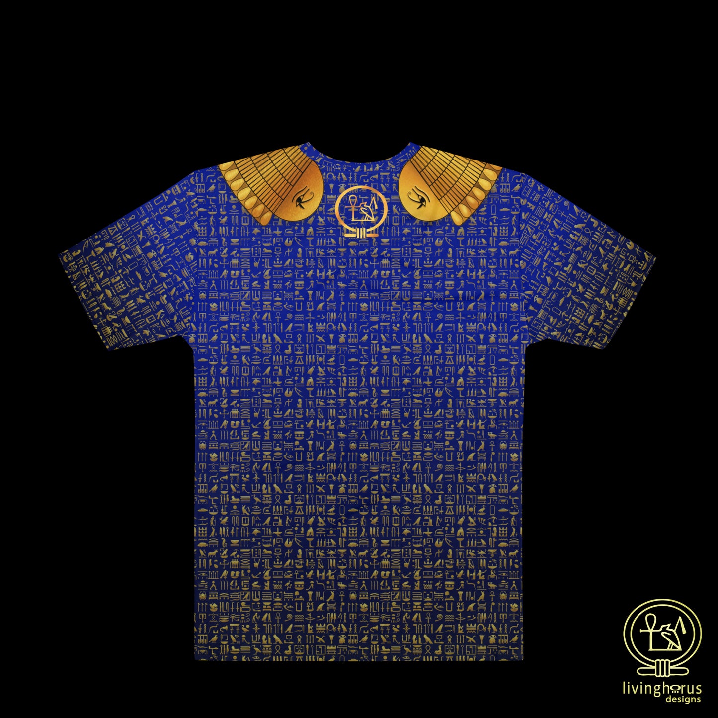 Egyptian Gold Hieroglyph Collar T-shirt - Royal Blue
