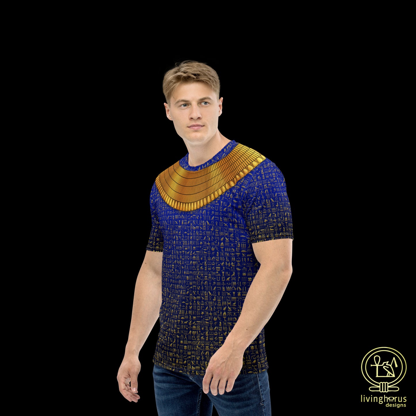 Egyptian Gold Hieroglyph Collar T-shirt - Royal Blue