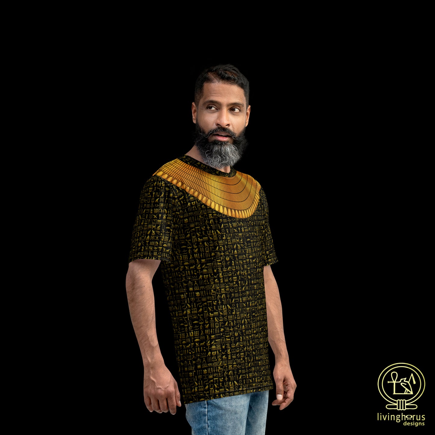 Egyptian Gold Hieroglyph Collar T-shirt - Black