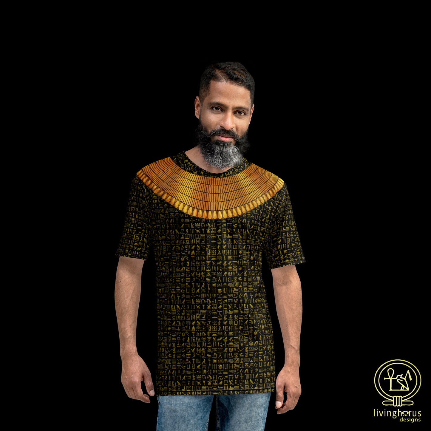 Egyptian Gold Hieroglyph Collar T-shirt - Black