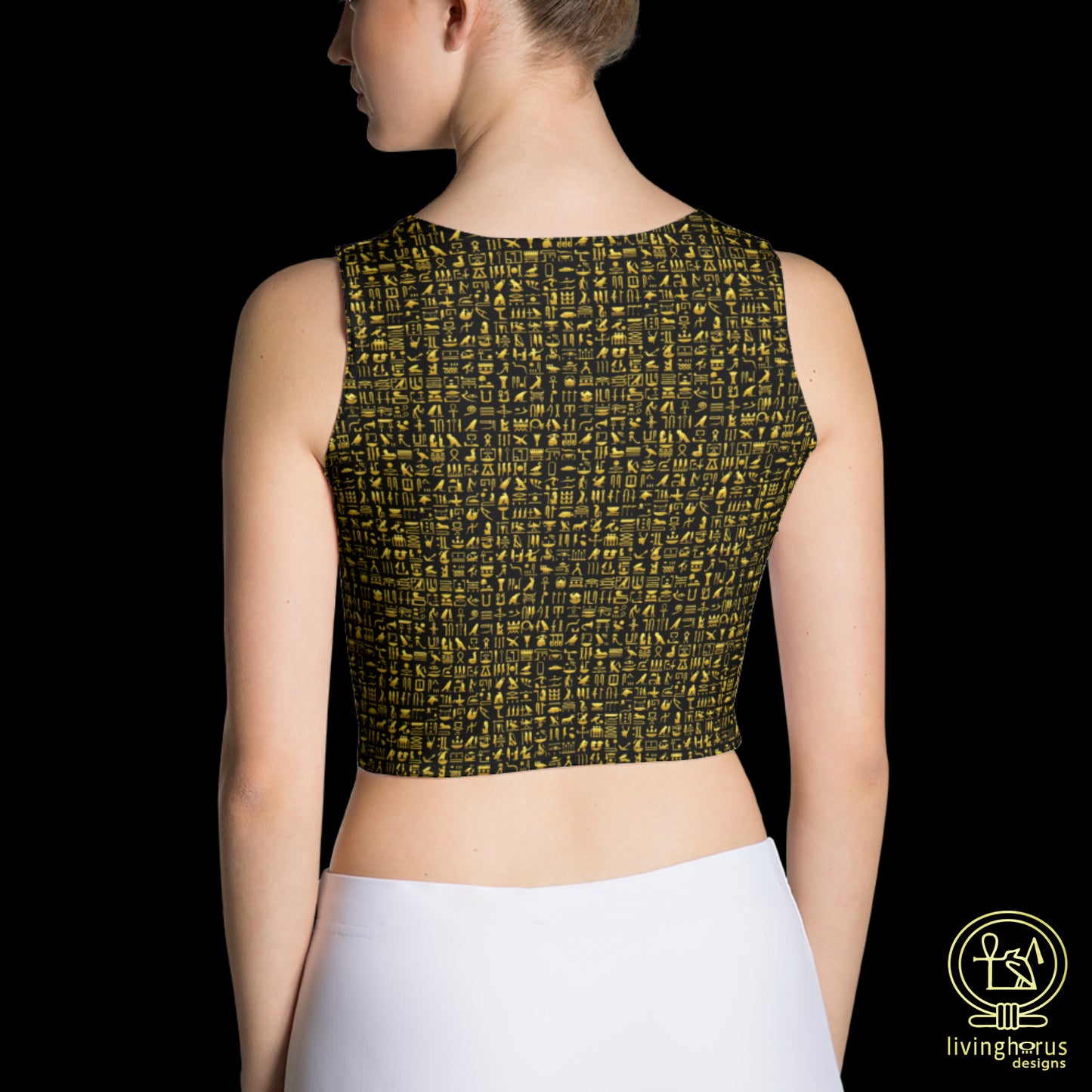 Egyptian Golden Hieroglyph Crop Top - Black