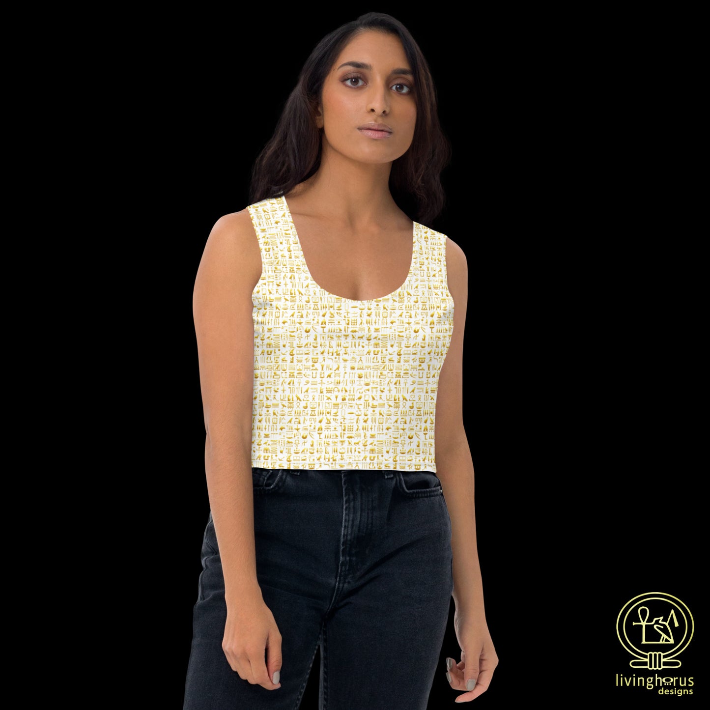 Egyptian Golden Hieroglyph Crop Top - White