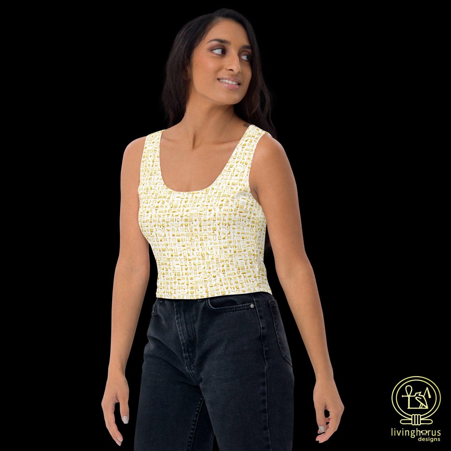 Egyptian Golden Hieroglyph Crop Top - White