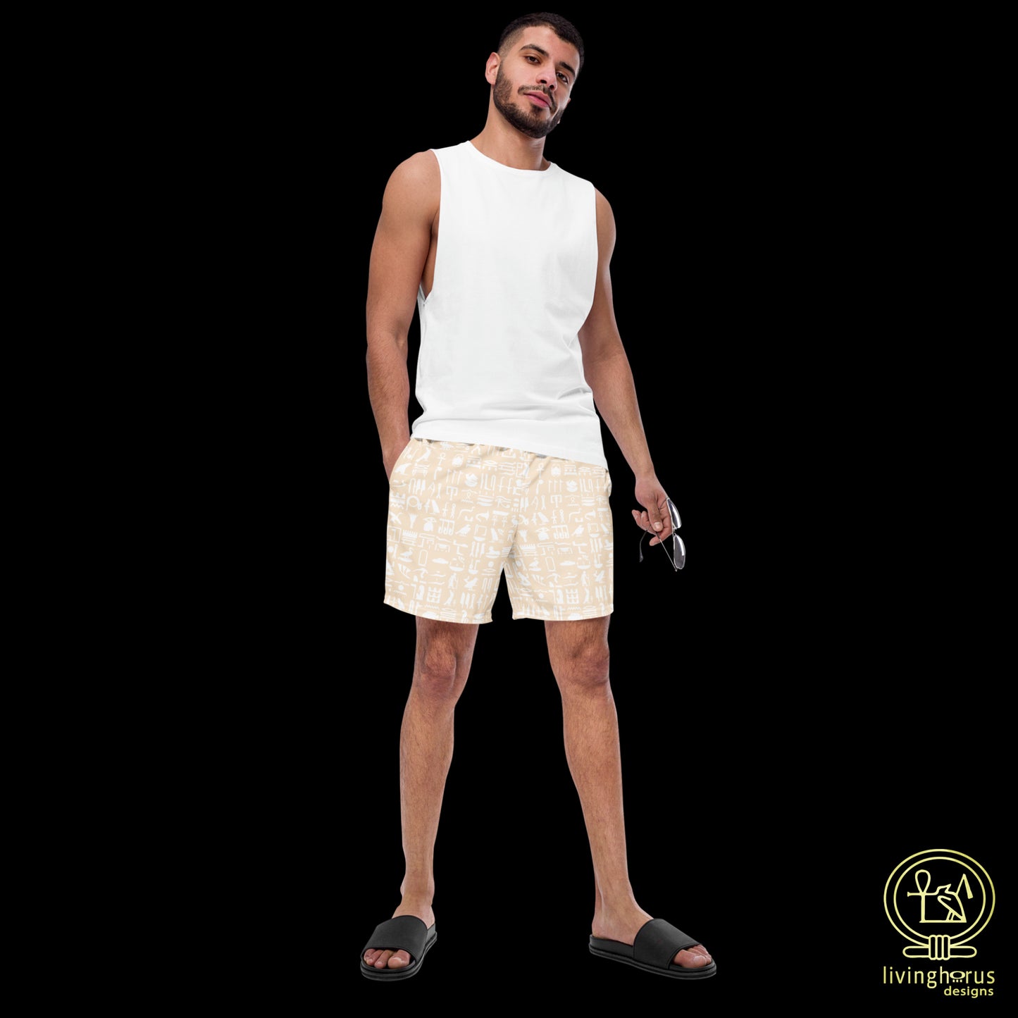 Egyptian Hieroglyph Swim Trunks - Beige