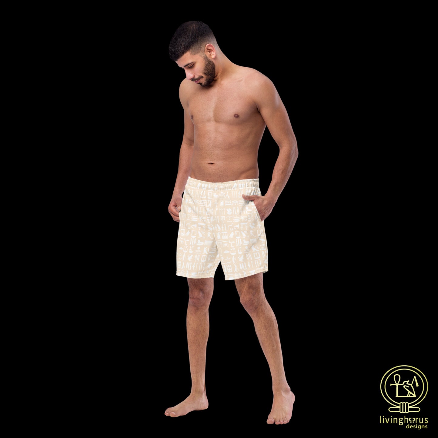 Egyptian Hieroglyph Swim Trunks - Beige