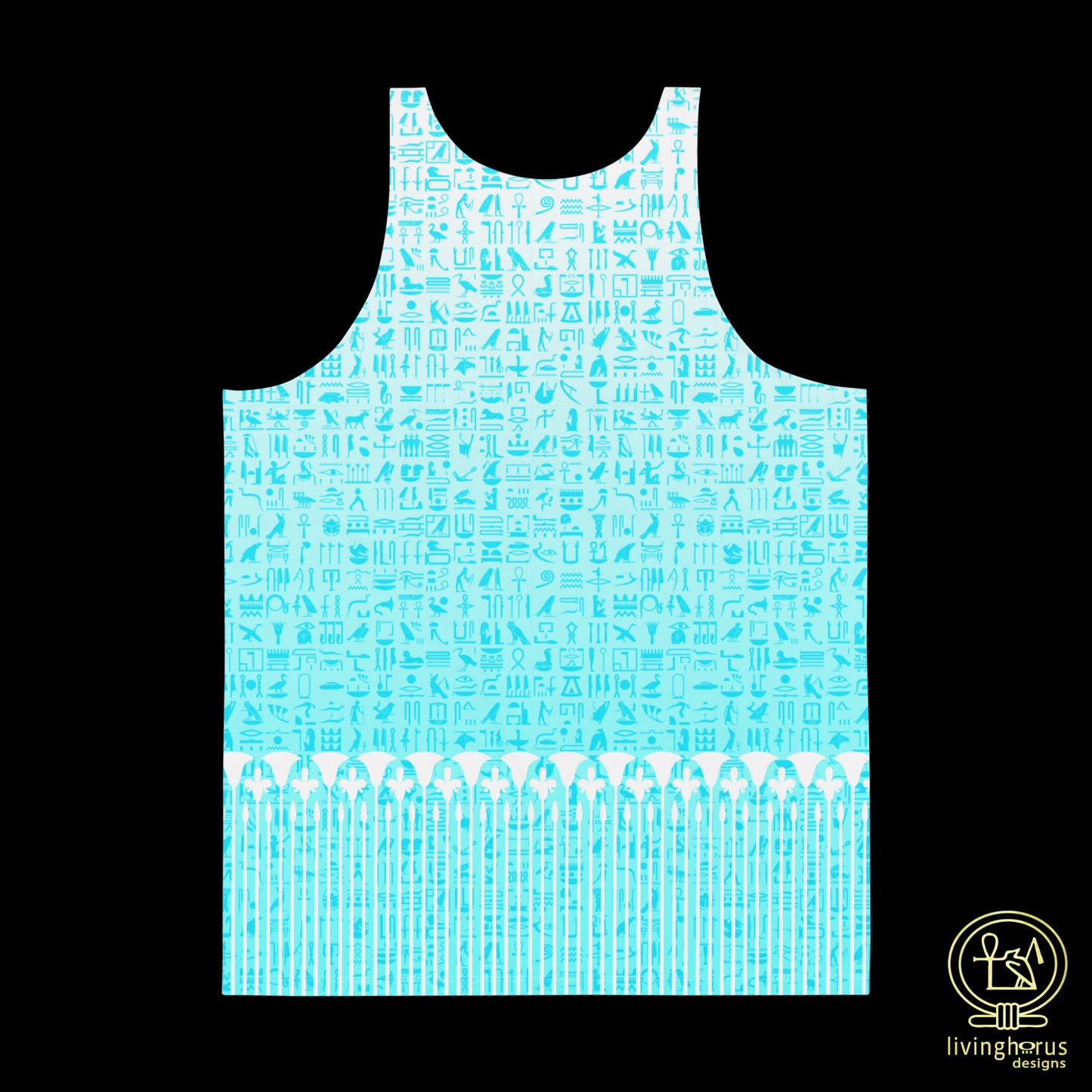Light Blue Hieroglyph, Lotus Motif Tank Top