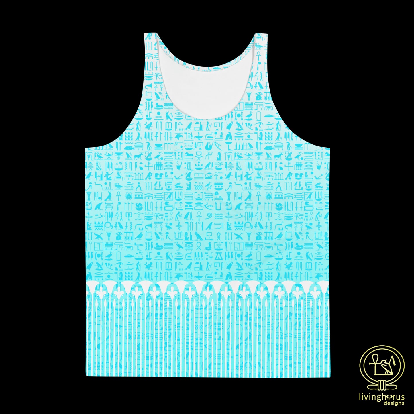 Light Blue Hieroglyph, Lotus Motif Tank Top