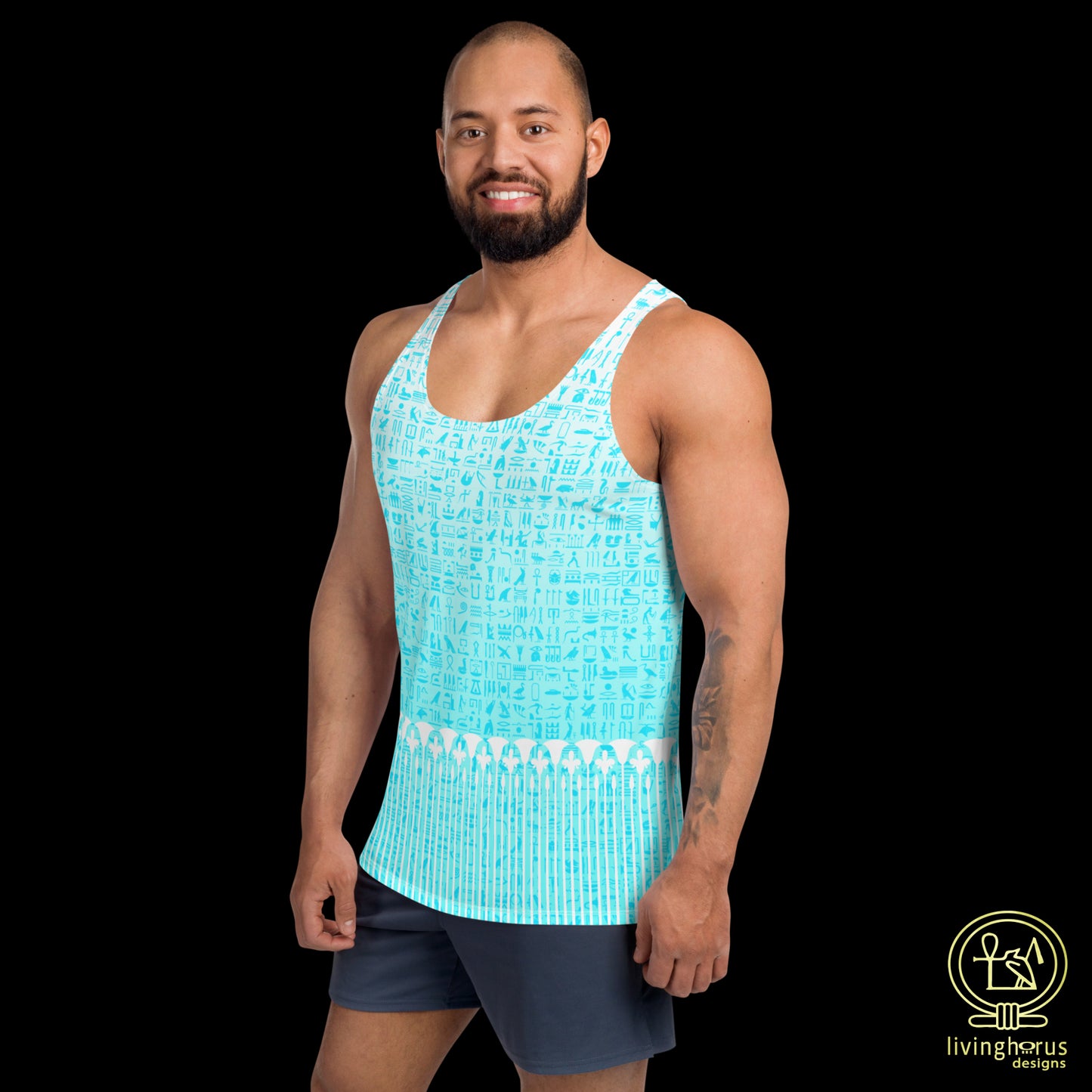 Light Blue Hieroglyph, Lotus Motif Tank Top