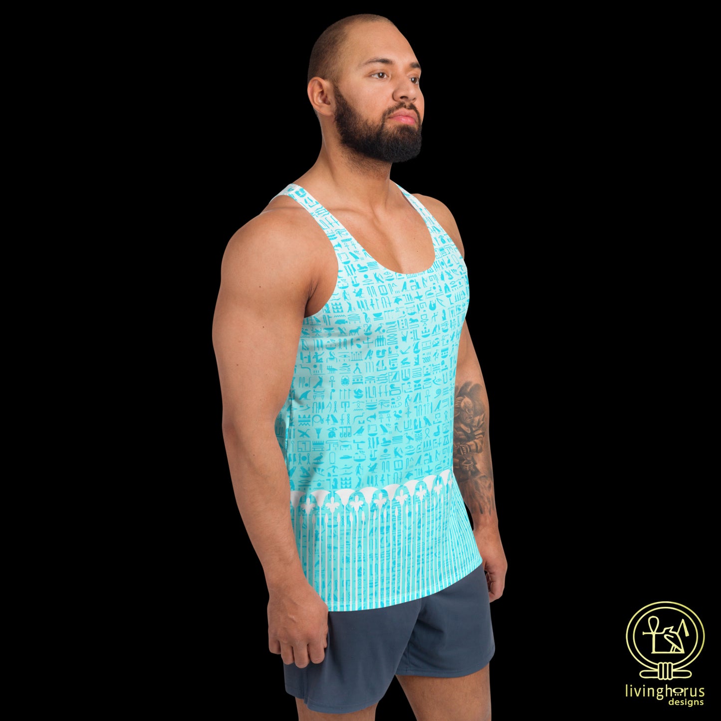 Light Blue Hieroglyph, Lotus Motif Tank Top