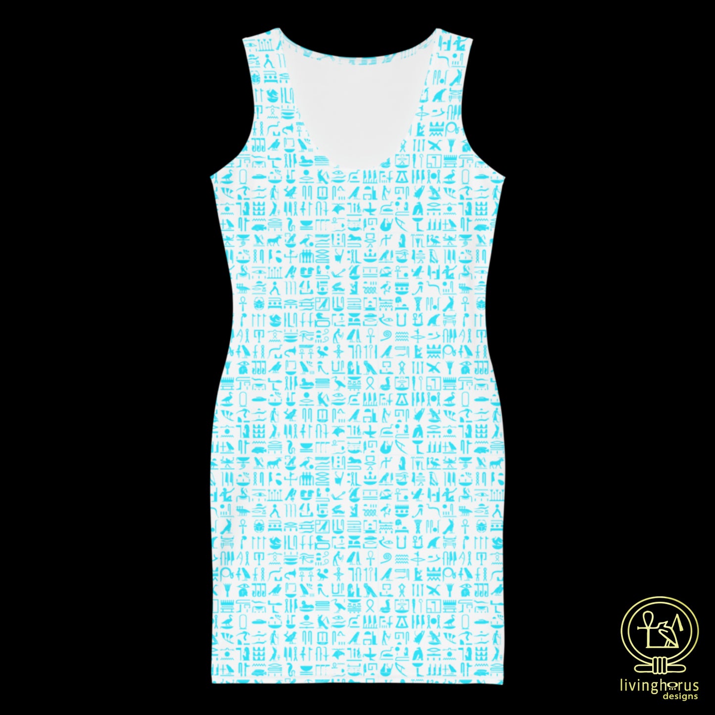 Egyptian Faience Light Blue Hieroglyph Bodycon Dress