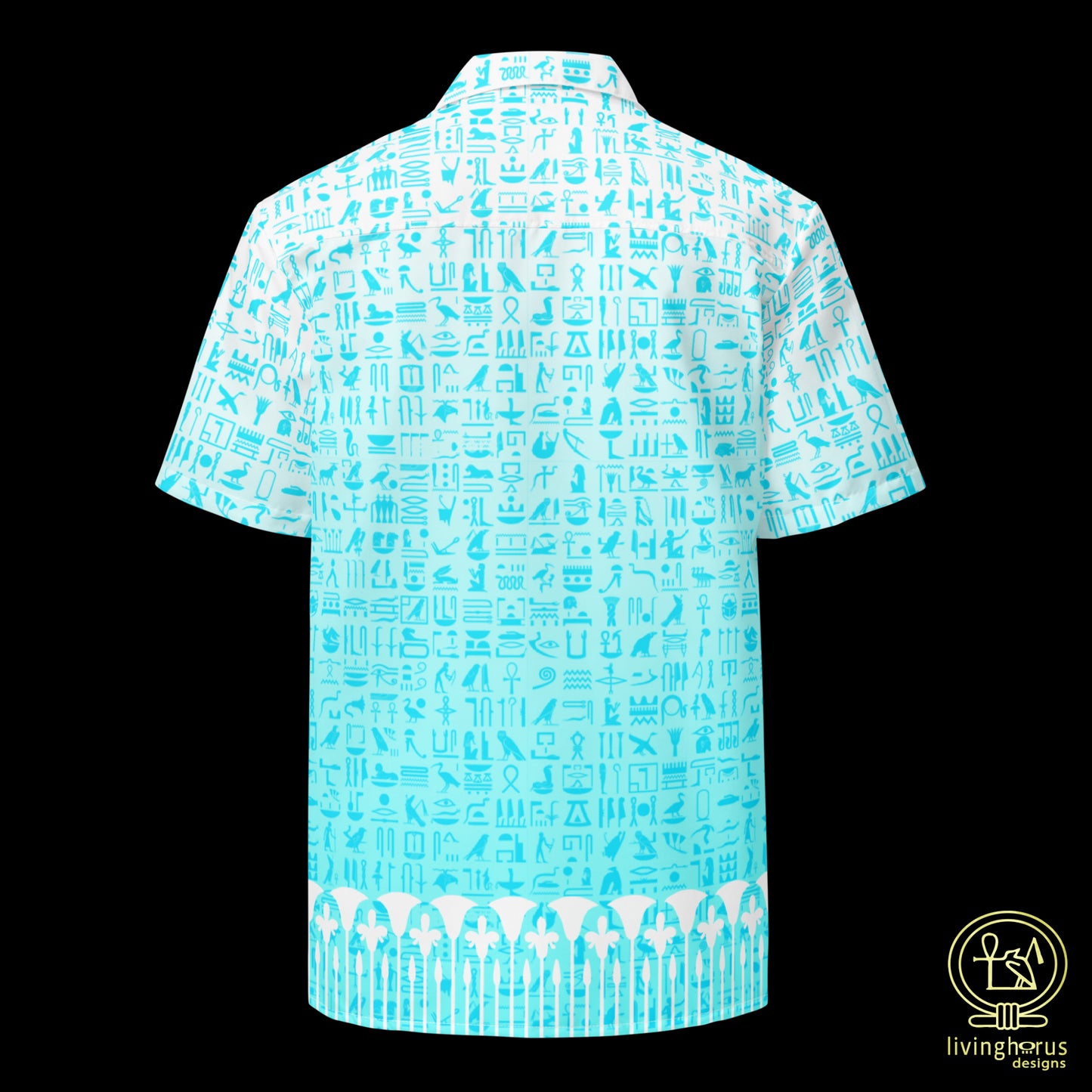 Light Blue Hieroglyph Lotus Motif Hawaiian Shirt