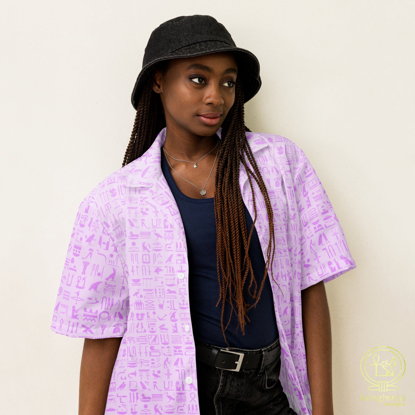 Pink Egyptian Hieroglyphic Hawaiian Shirt