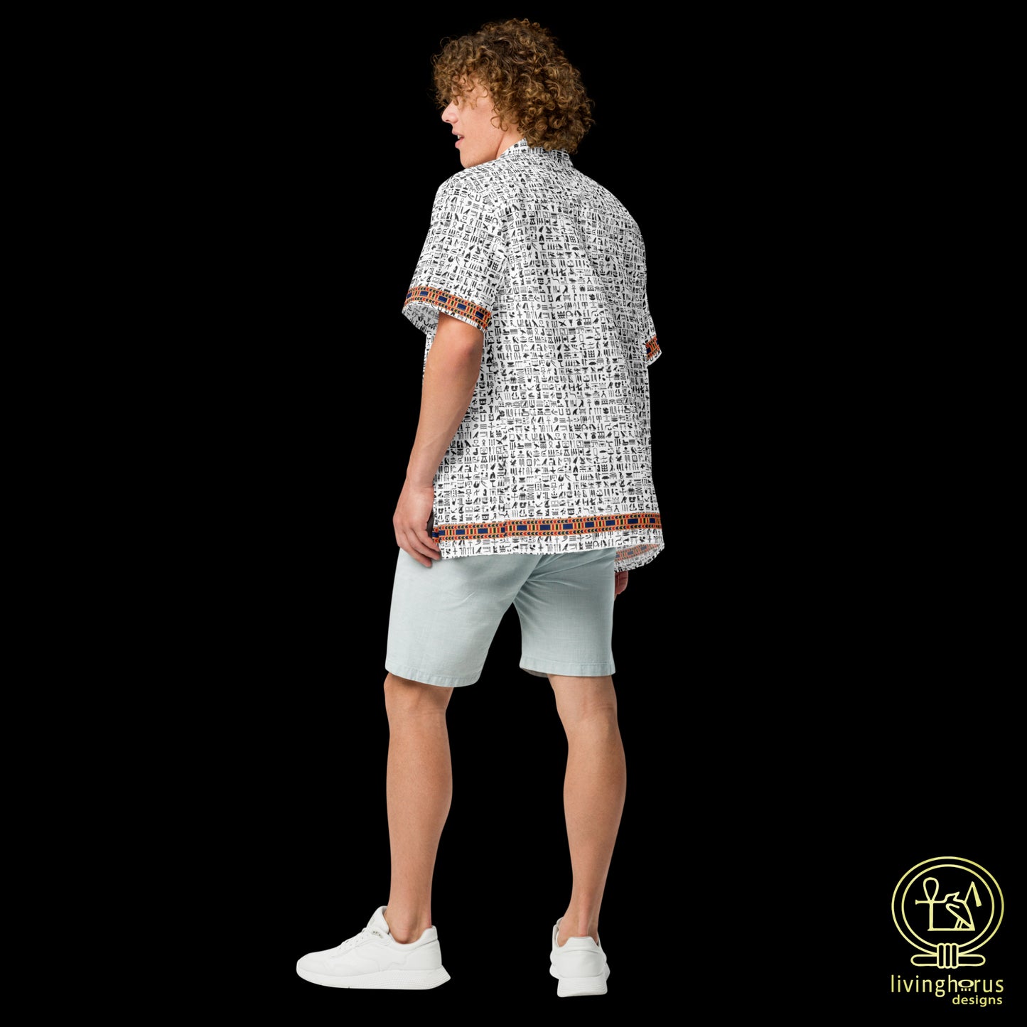Egyptian Hieroglyphic Pattern Hawaiian Shirt - White