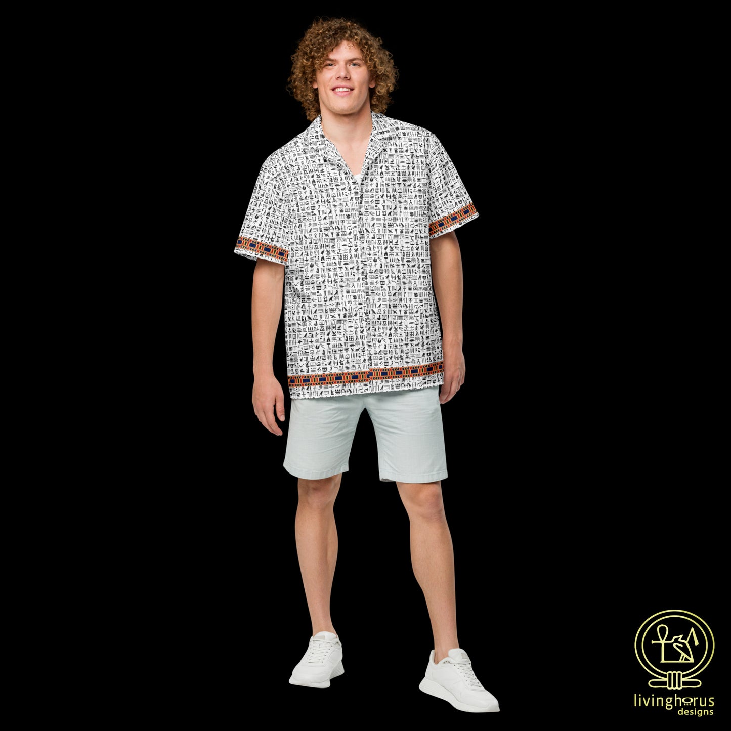 Egyptian Hieroglyphic Pattern Hawaiian Shirt - White