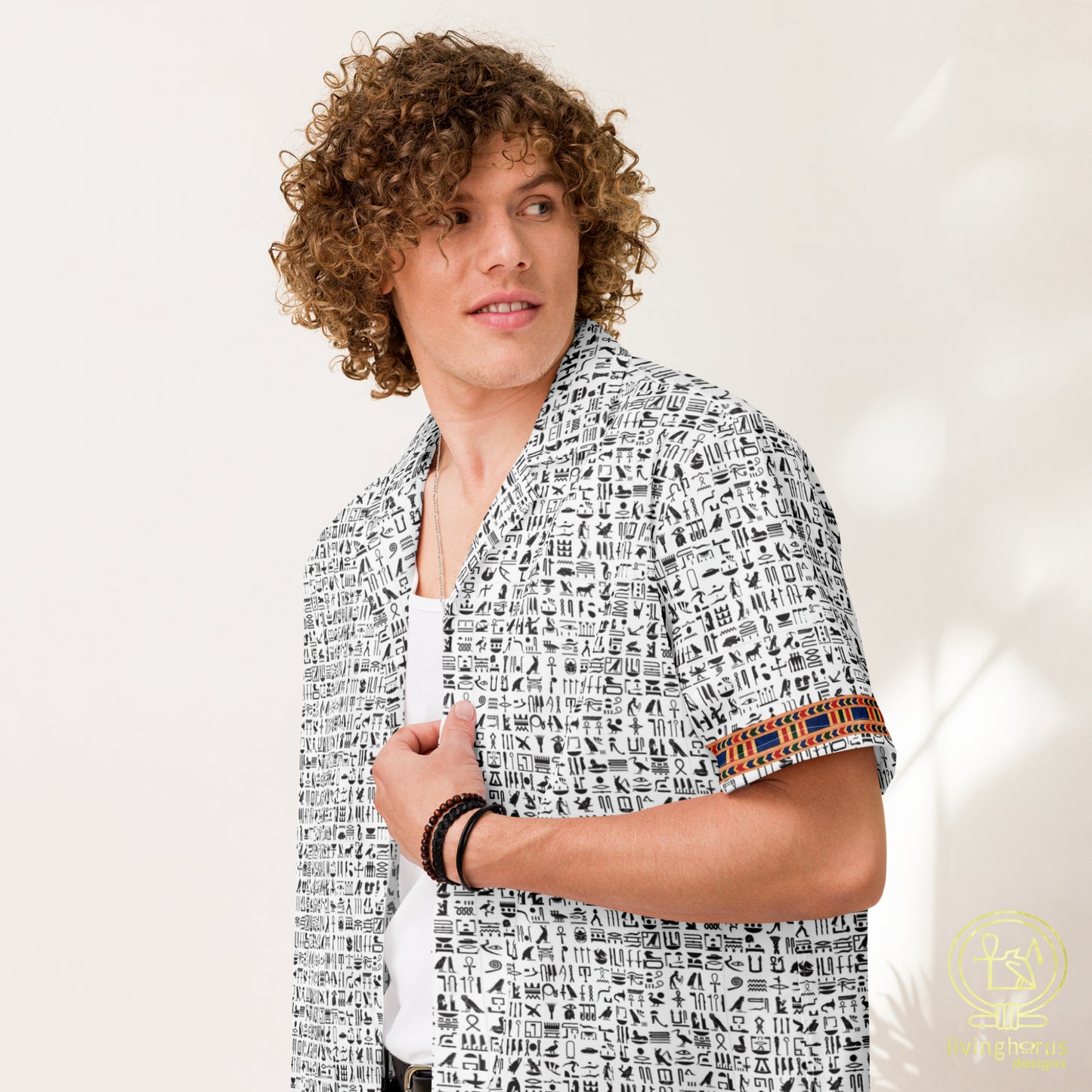 Egyptian Hieroglyphic Pattern Hawaiian Shirt - White