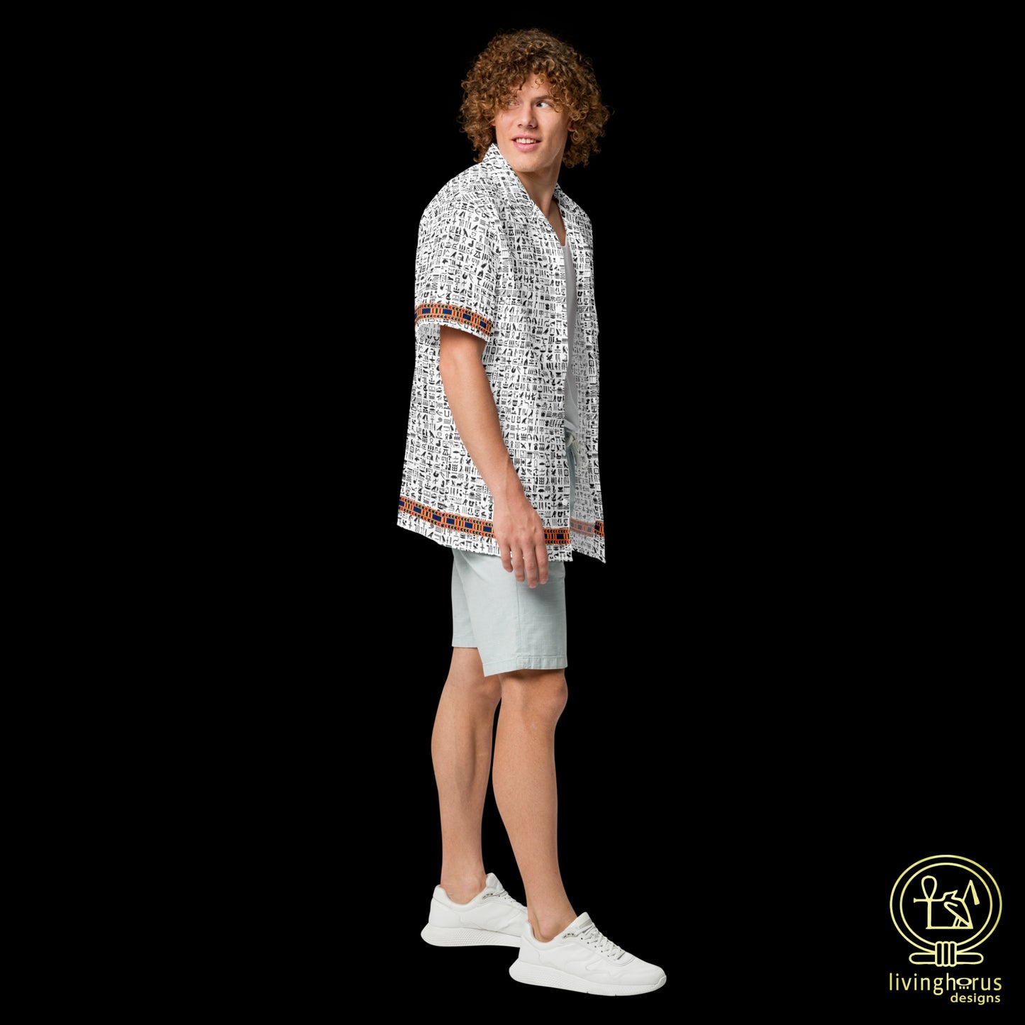 Egyptian Hieroglyphic Pattern Hawaiian Shirt - White
