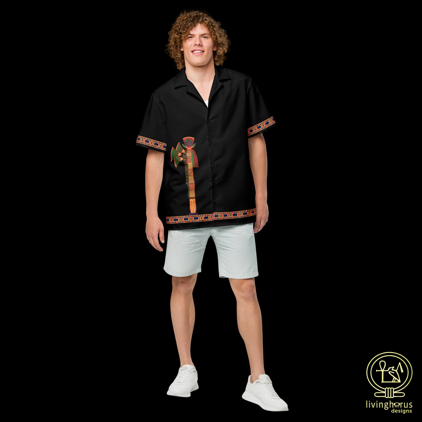 Egyptian Papyrus Column Hawaiian Shirt - Black