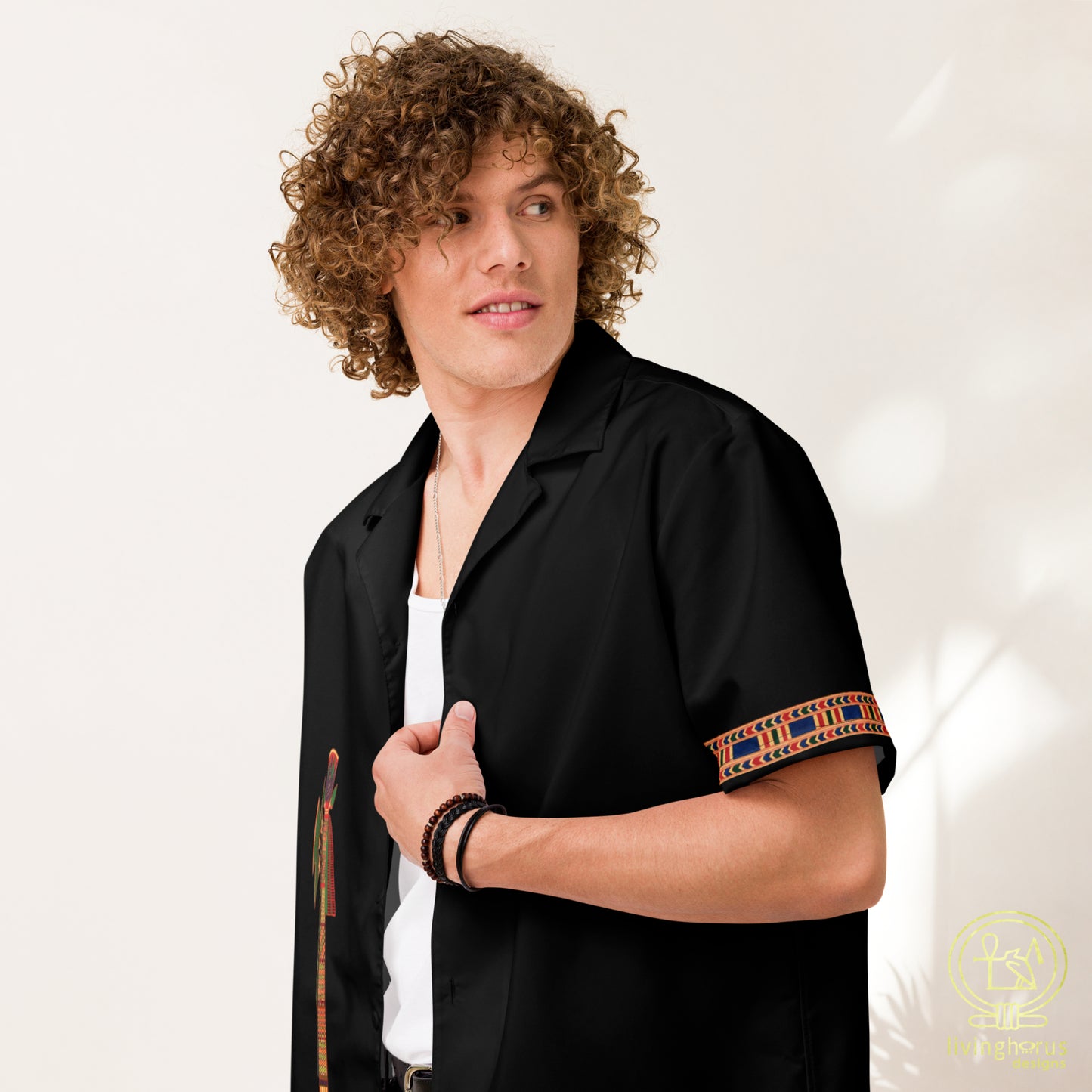 Egyptian Papyrus Column Hawaiian Shirt - Black