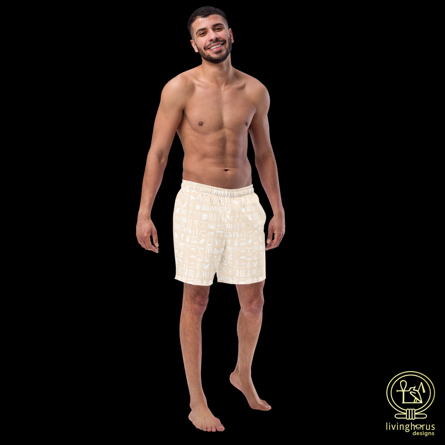 Egyptian Hieroglyph Swim Trunks - Beige