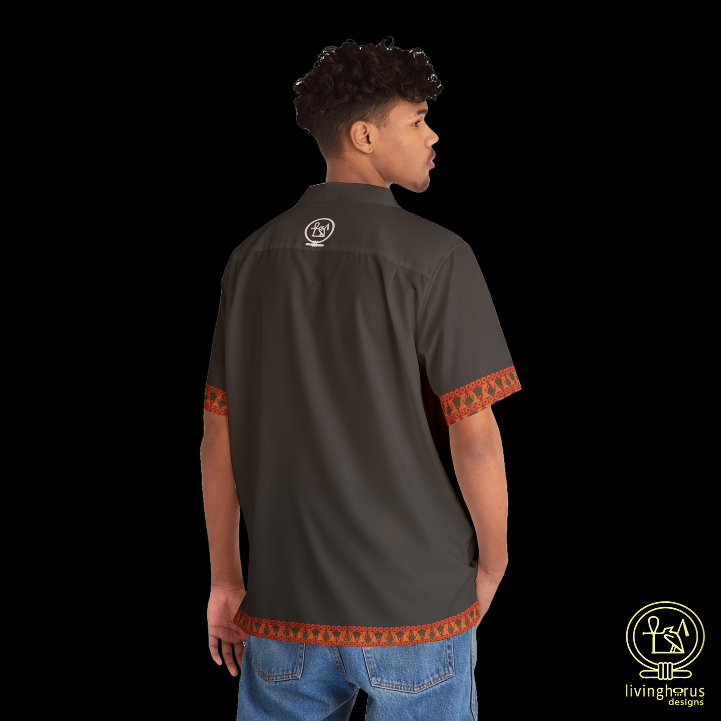 Egyptian Papyrus Column Hawaiian Shirt - Black