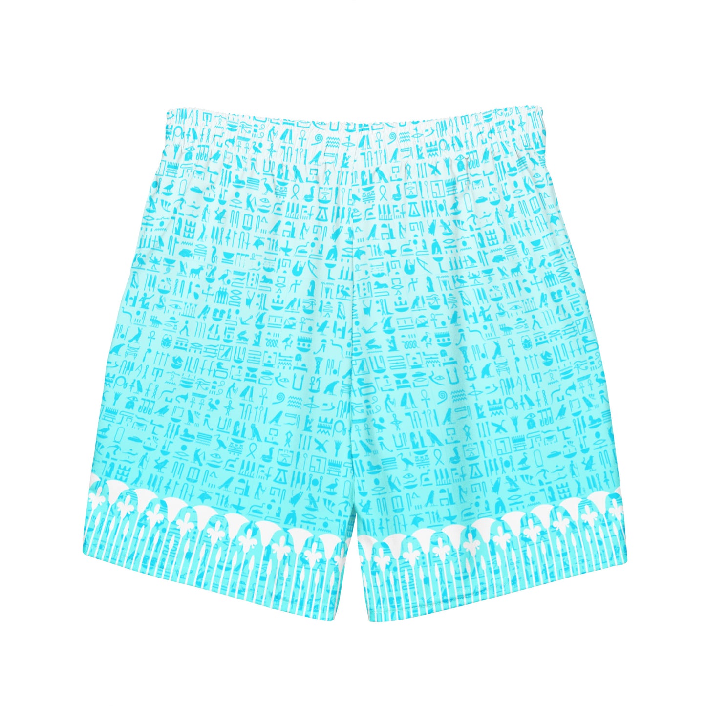 Light Blue Hieroglyph Lotus Motif Hawaiian Swim Trunks