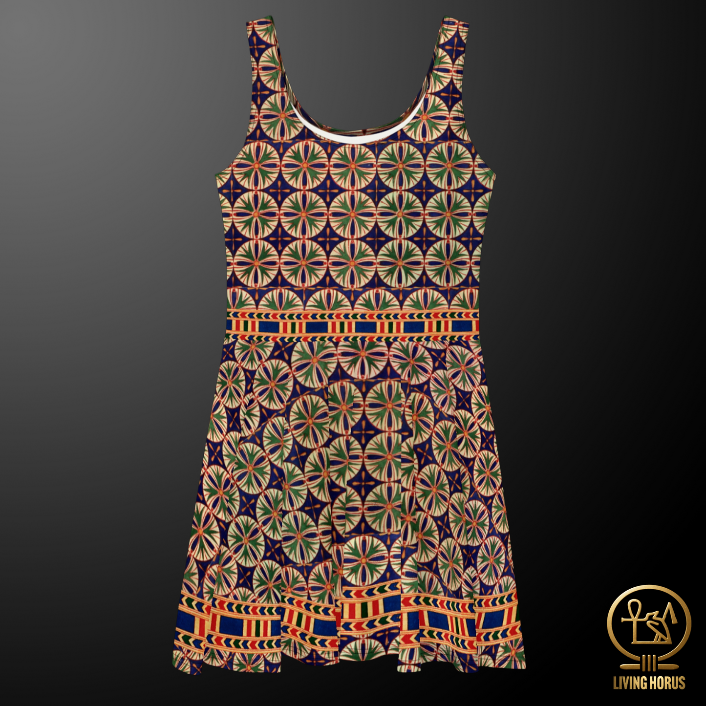 Skater Dress - Egyptian Blue Green Floral Pattern
