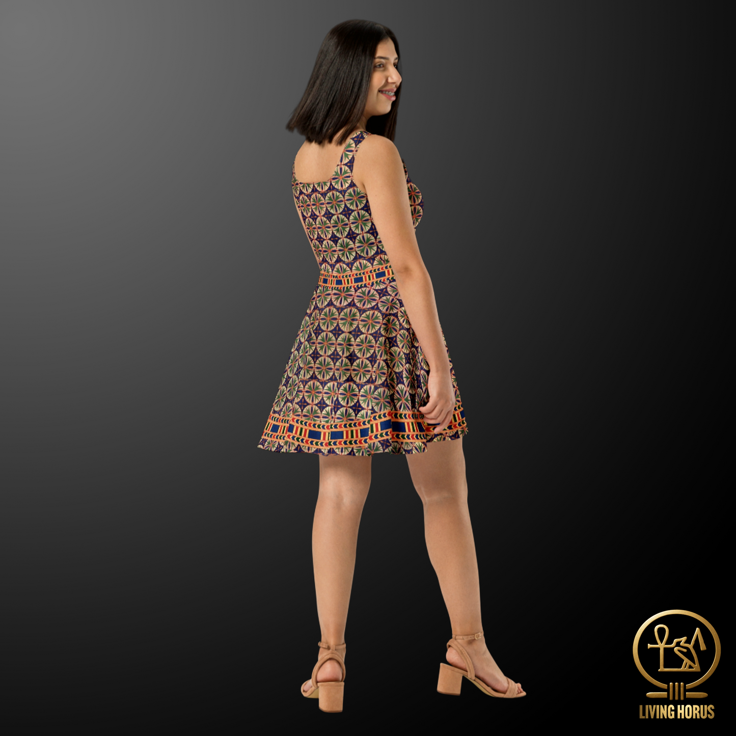 Skater Dress - Egyptian Blue Green Floral Pattern