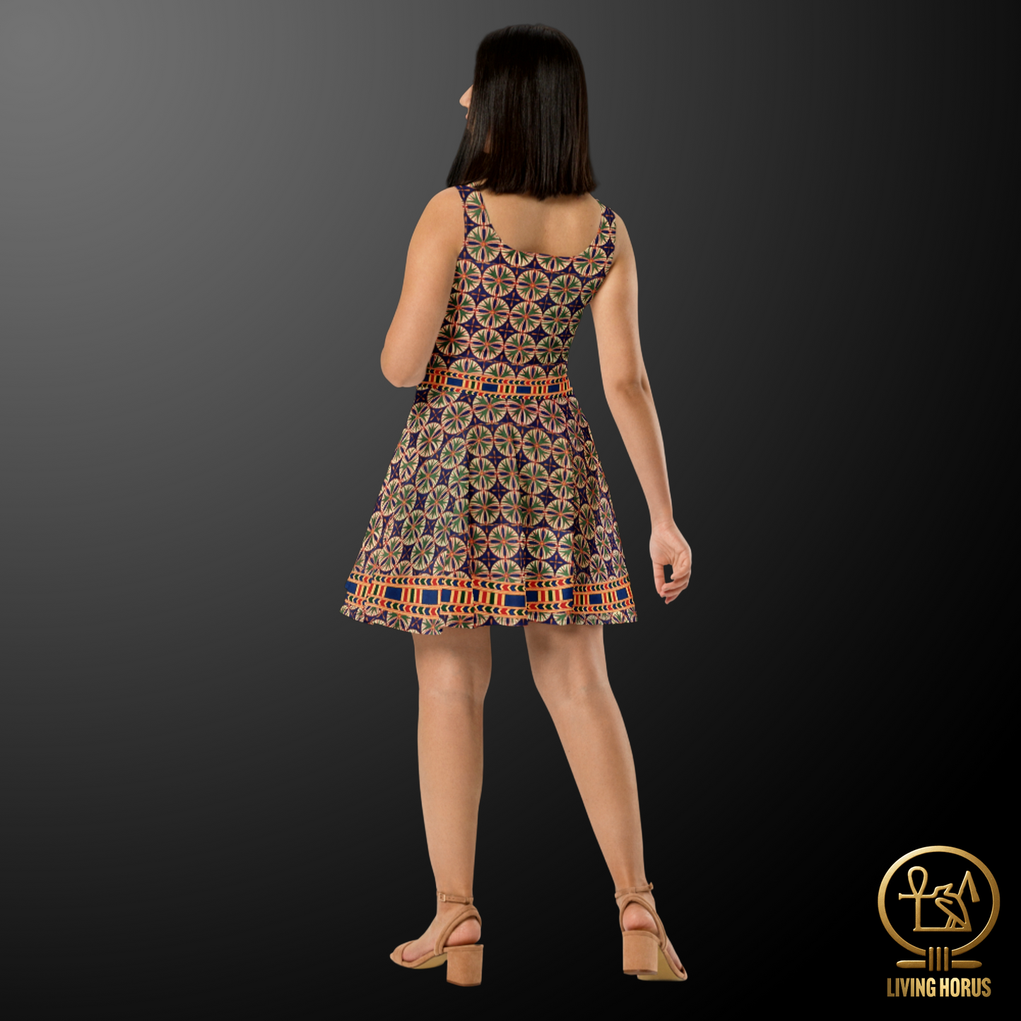 Skater Dress - Egyptian Blue Green Floral Pattern