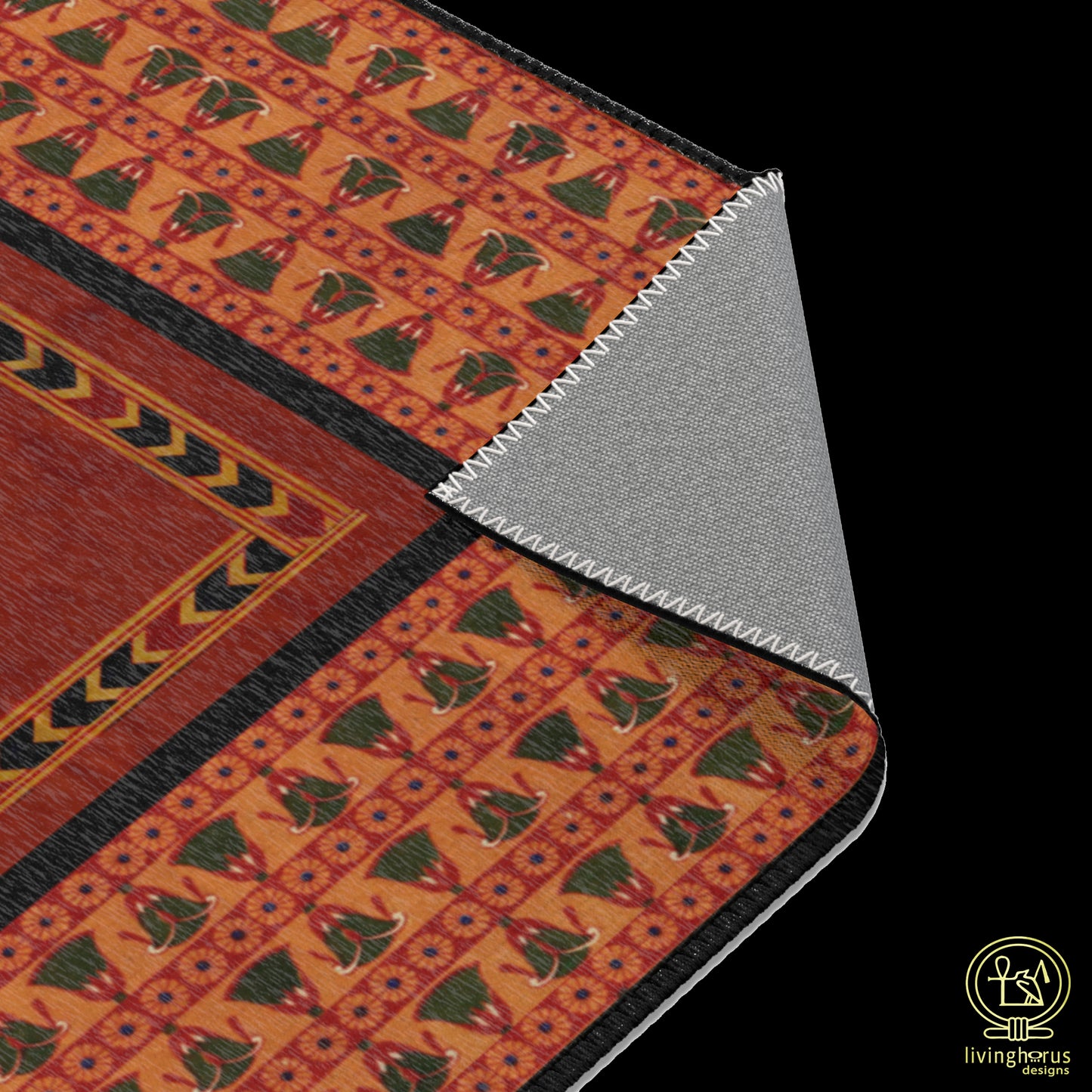 Egyptian Lotus Pattern Meditation Rug - Red & Green