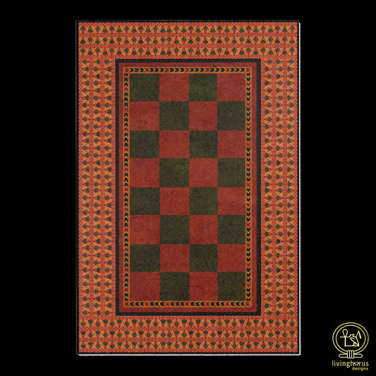 Egyptian Lotus Pattern Meditation Rug - Red & Green