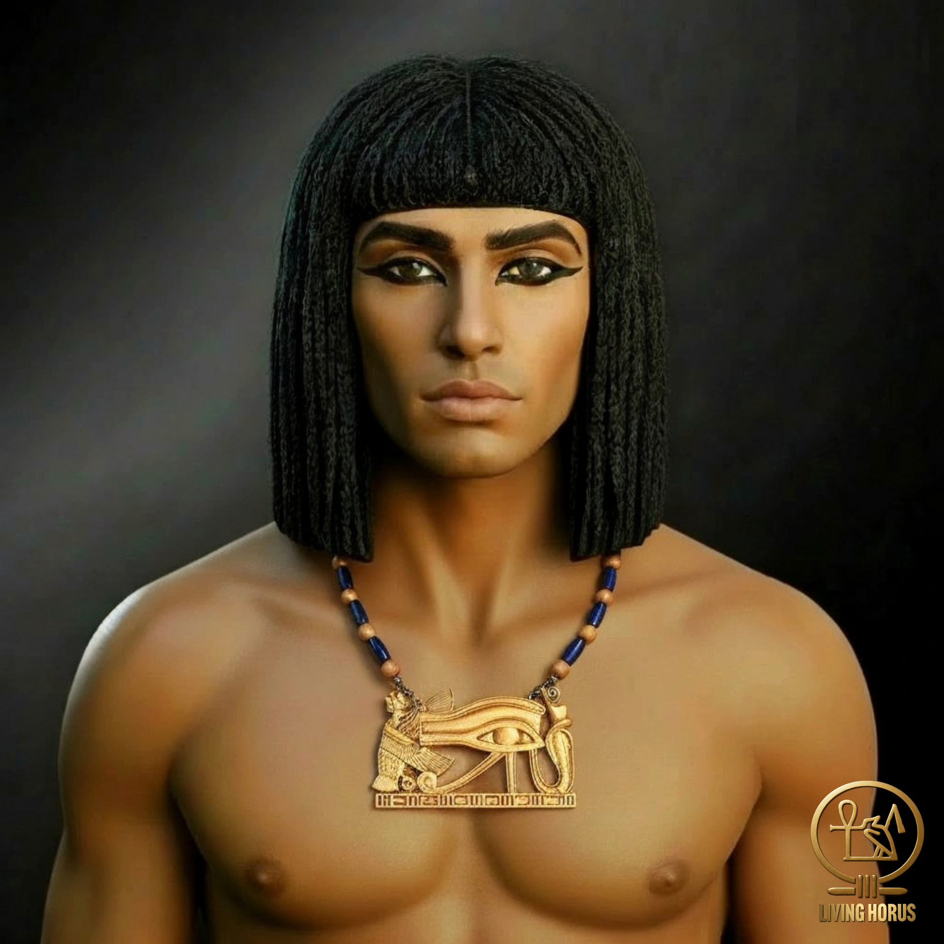 Image of an Egyptian pharaoh with a necklace on a dark background